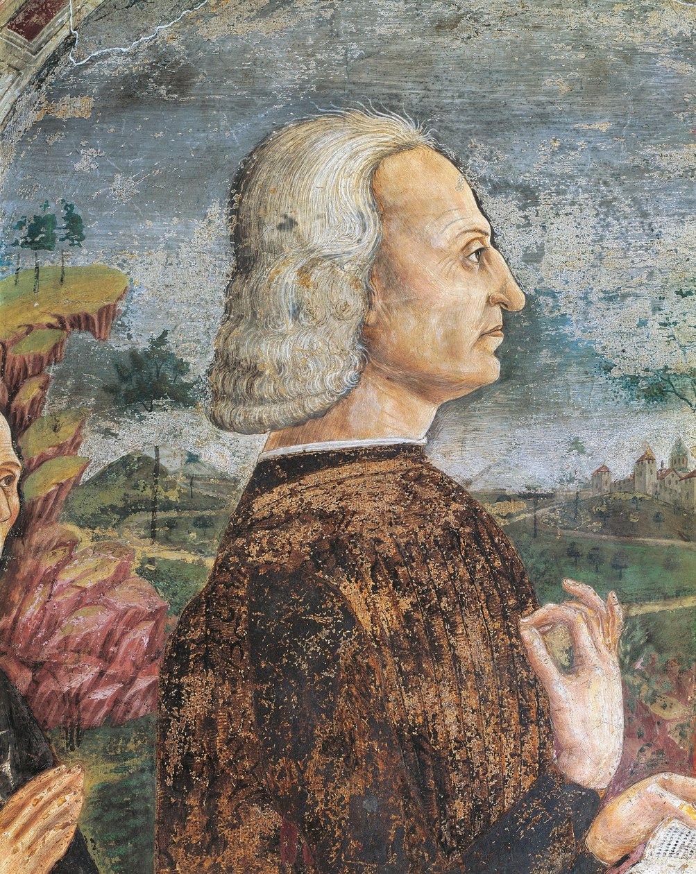 Olaszország, Piemont régió, Alessandria tartomány, Serralunga di Crea, Sacro Monte di Crea, Santa Maria Assunta szentély, Antiochiai Szent Margit kápolna Guglielmo VIII Paleologus, Monferrato márki portréja, freskó alkotó: Master of Crea