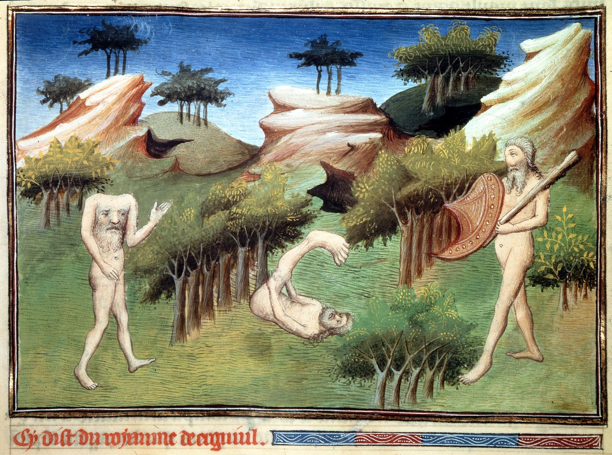 Marco Polo által leírt szörnyek a Merkiták földjéről. Marco Polo (1254-1324) miniatúrája a „Csodák könyvéből”” („” A világ terve”, „Il Milione”), illusztrálta Egerton mestere alkotó: Master of Egerton