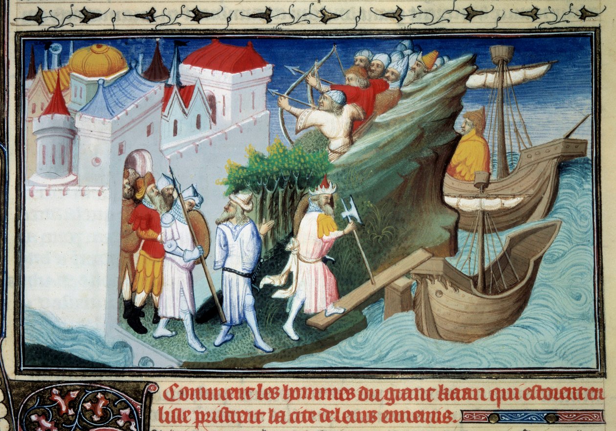 A Nagy Kán a japánok ellen, vagy „Hogyan vették el ellenségeik városát a Nagy Kán emberei, akik körülvették a Szigetet”. Marco Polo (1254-1324) "" A csodák könyvéből"" című miniatűr. Egerton mestere megvilágította alkotó: Master of Egerton