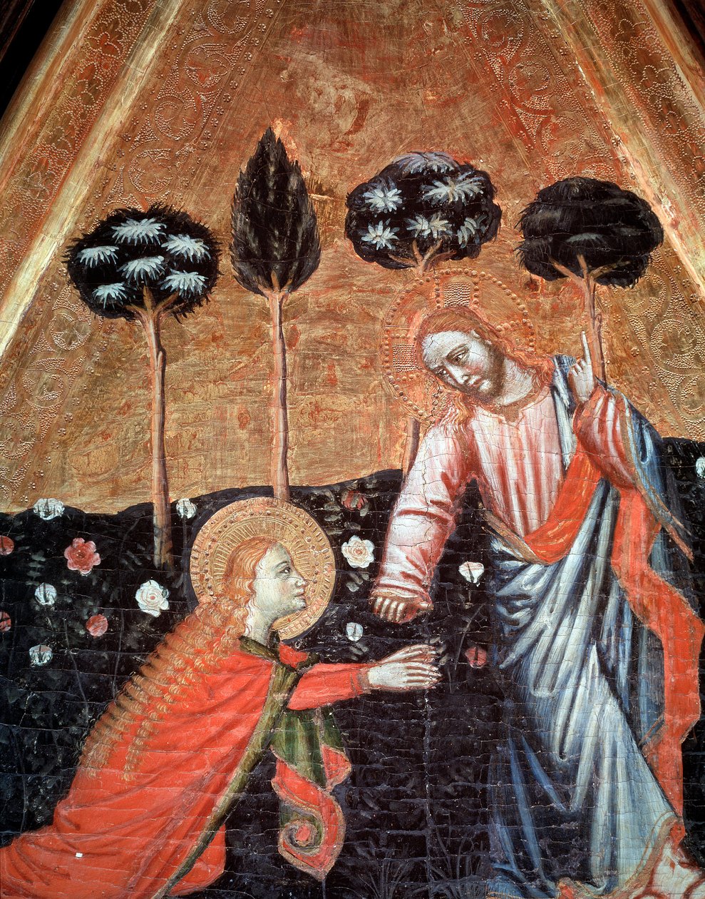 Noli me tangere (Ne me pas touche) Detail du triptych de Saint Vincent de Estopinan del castillo (St Vince of Estopinan del castillo) Painting du maitre de Estopanya (Estopinan mesterének festménye) 1350-1370 Barcelona, ​​​​Museu Nacional d