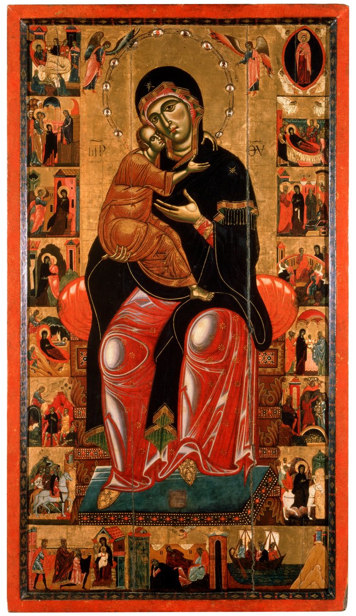 „Madonna és a gyermek a trónon tizenhét jelenettel a Szűz életéből”, 13. század alkotó: Master of Florence