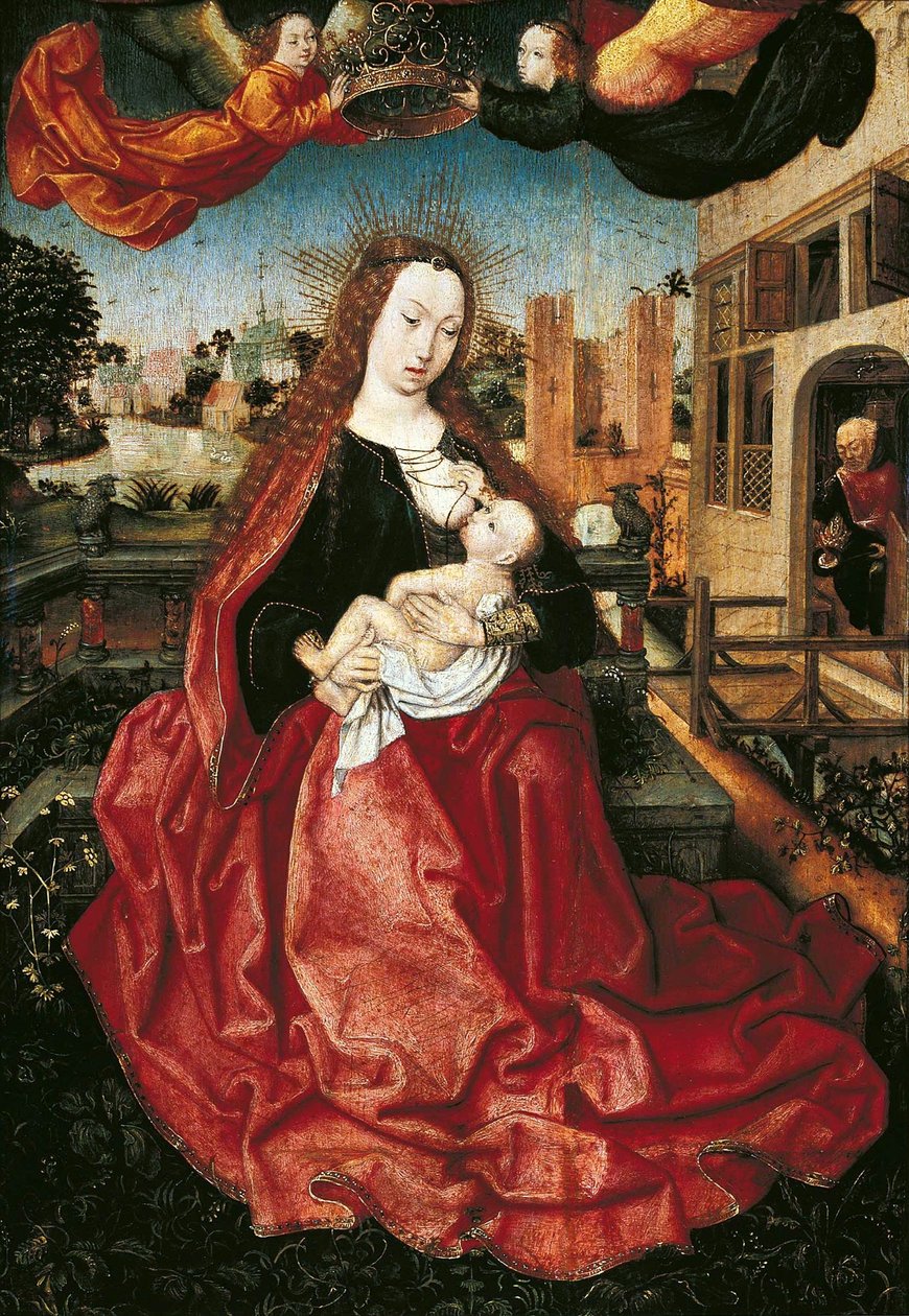 Két angyal által koronázott Madonna és Gyermek, 1490-es évek alkotó: Master of Frankfurt