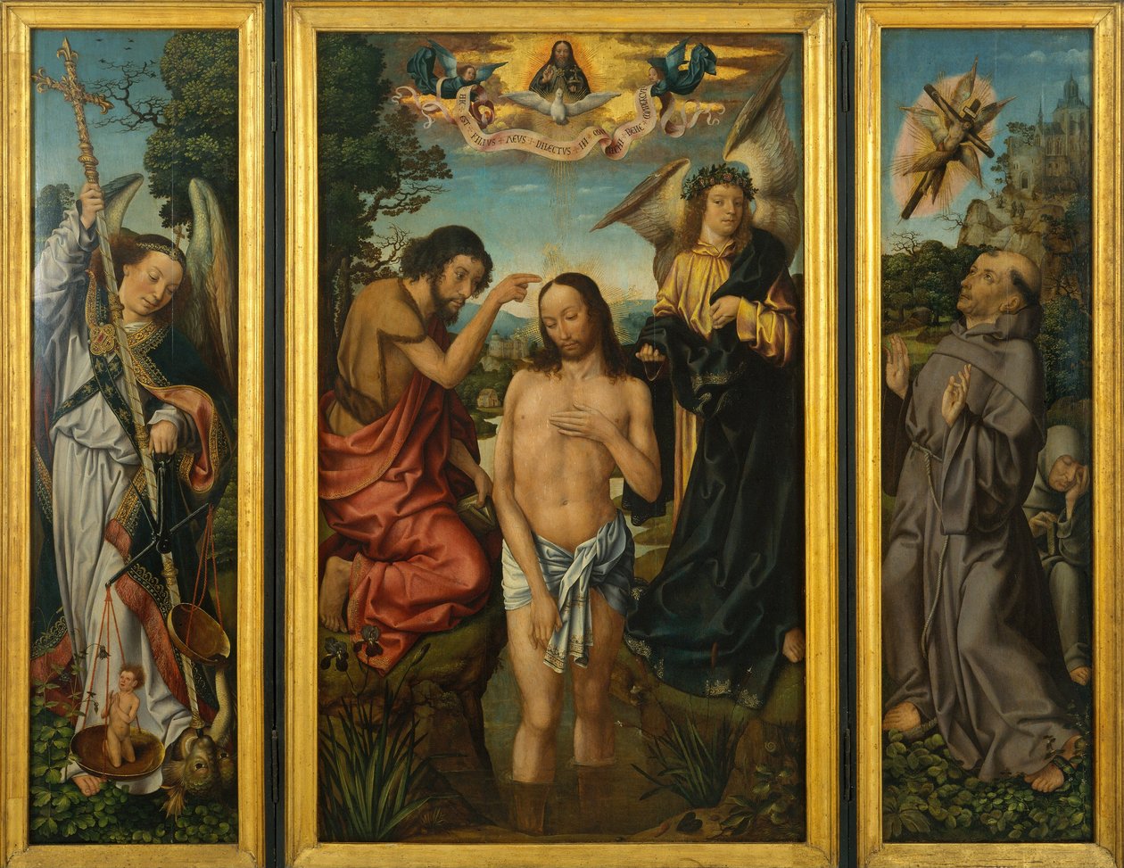 Krisztus megkeresztelkedésének triptichonja - Frankfurti mester (1460-kb. 1533) - kb. 1510 - Olaj, fa - 169x213,5 - Museu Nacional d