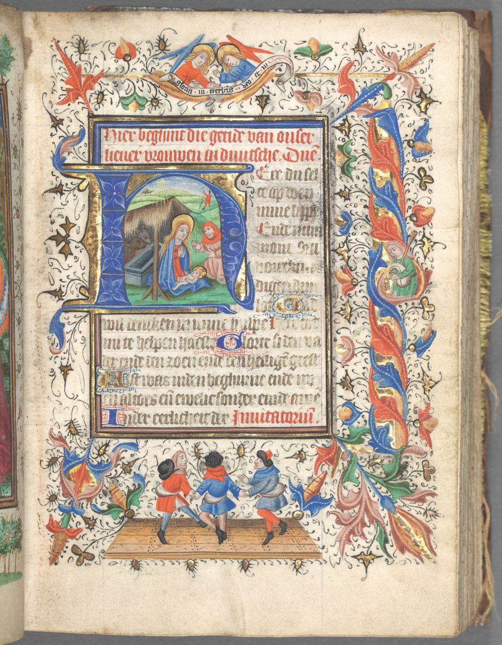 Órakönyv (Utrecht használata): fol. 14r, kezdőbetű a Születéssel alkotó: Master of Gijsbrecht van Brederode