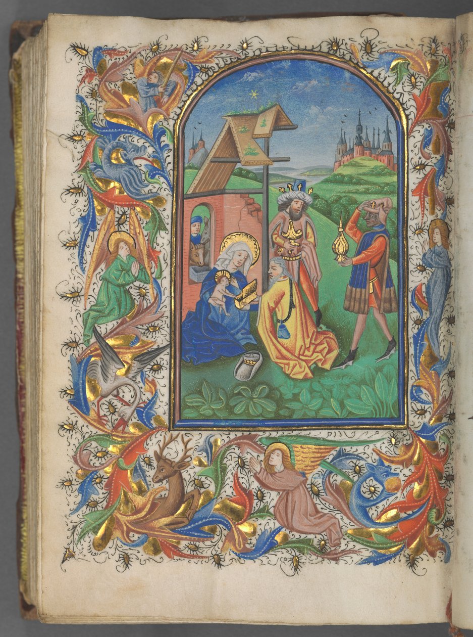 Órakönyv Utrecht használata: fol. 221v, A mágusok imádása, c. 1460-1465. alkotó: Master of Gijsbrecht van Brederode