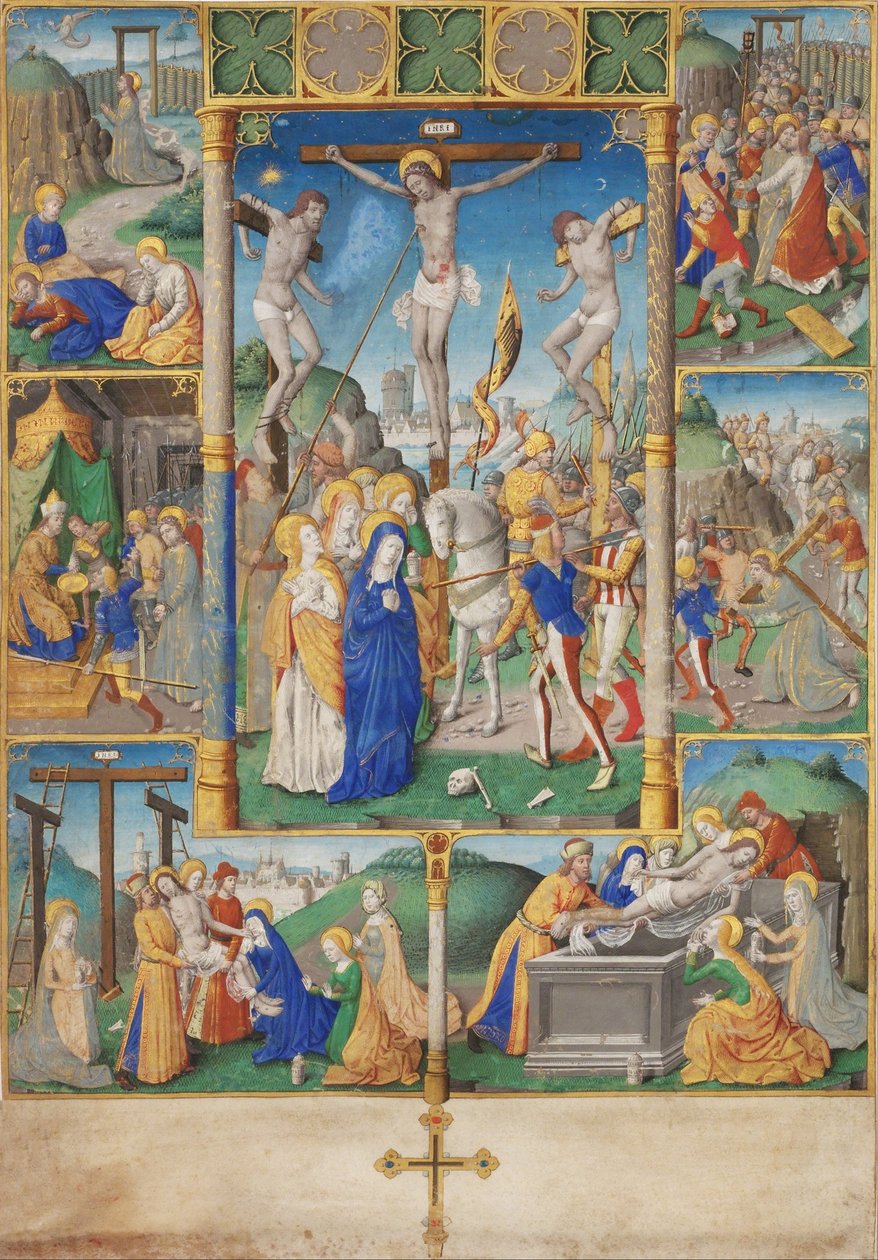A keresztrefeszítés hat jelenettel Krisztus szenvedéséből alkotó: Master of Jacques de Besançon