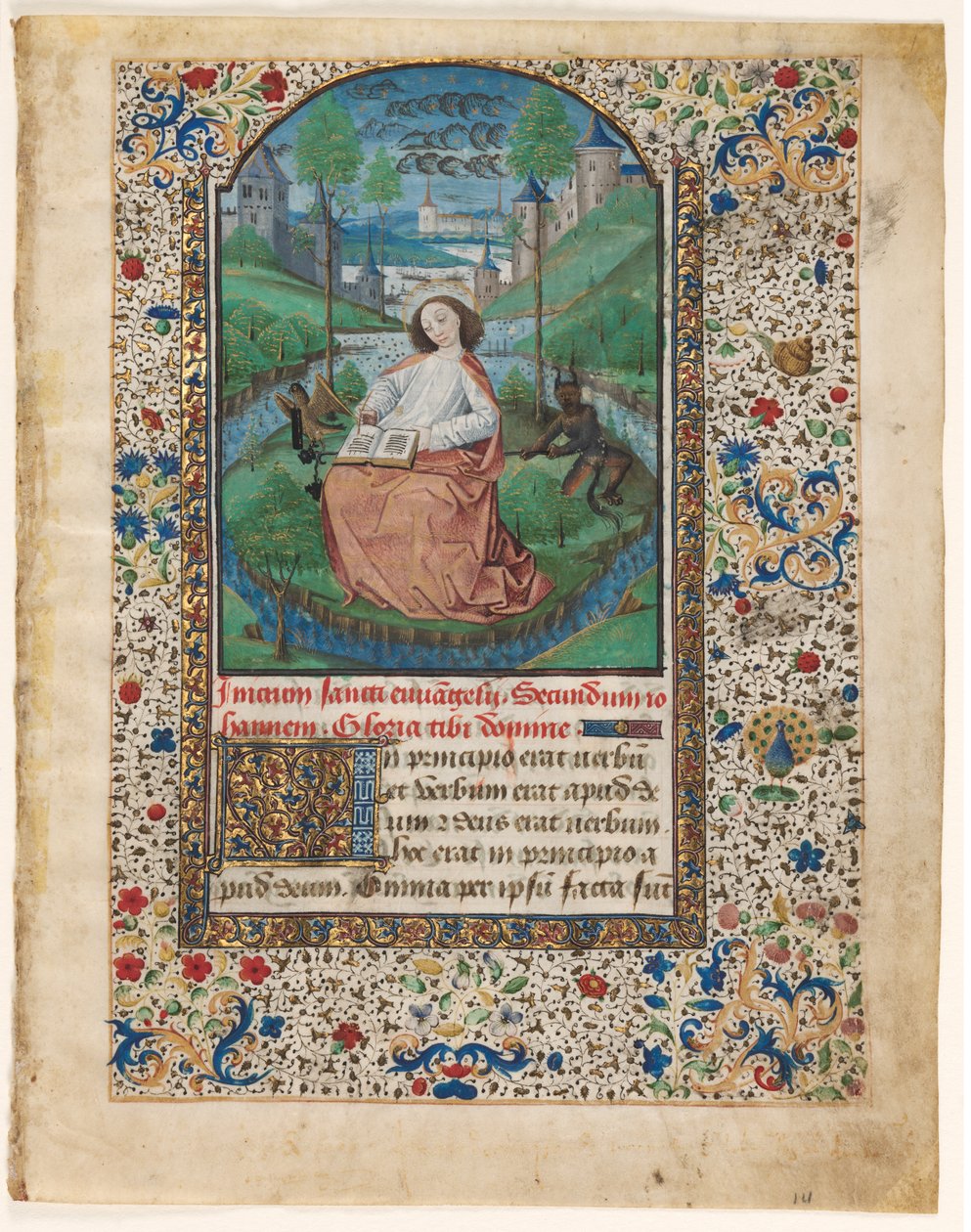 Levél az órák könyvéből: János a Pátmoszon (1 a 2 kivágott levélből) alkotó: Master of Jacques de Luxembourg