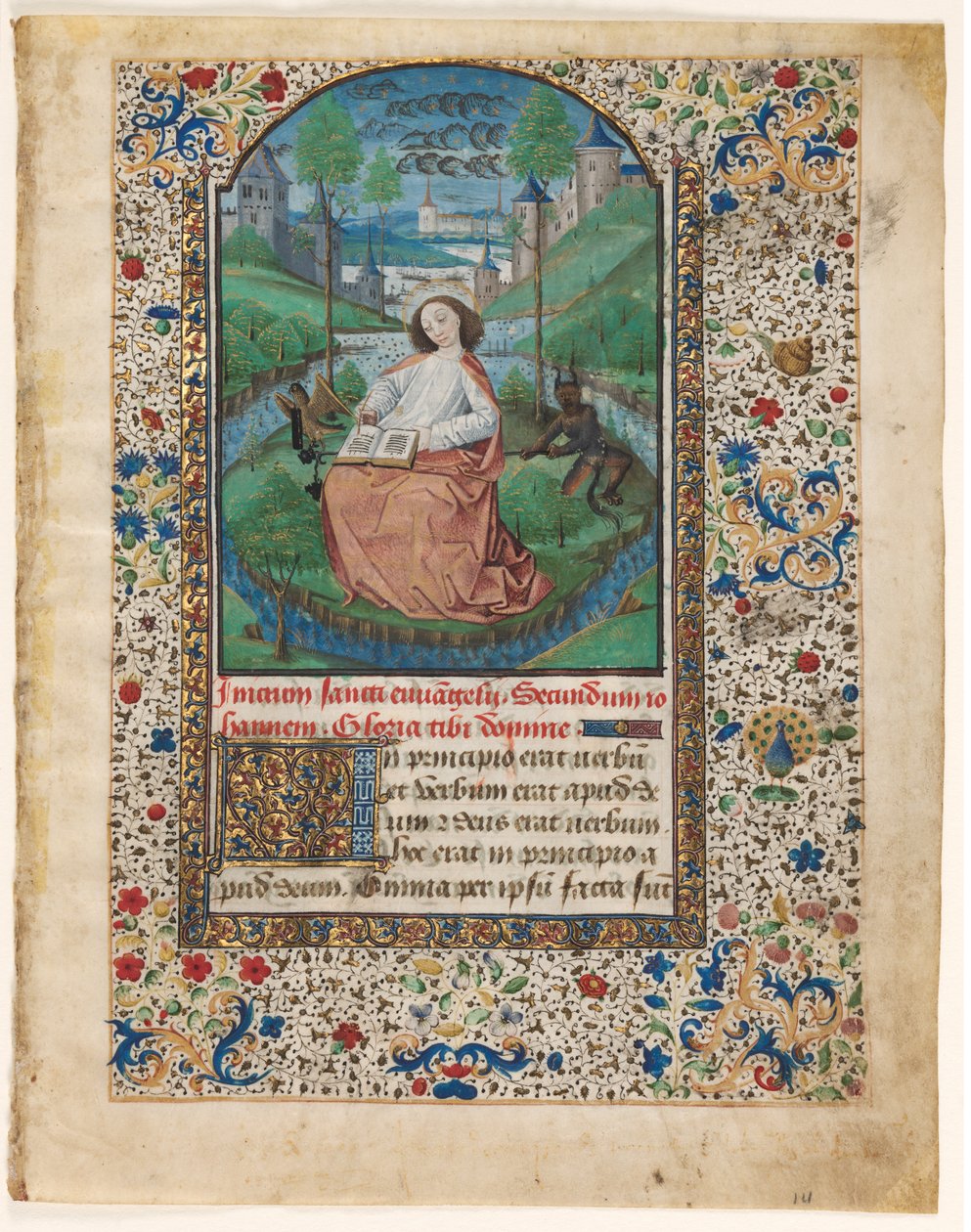 Levél az órák könyvéből: János Patmoszon 1/2 kivágott levél, c. 1465. alkotó: Master of Jacques de Luxembourg
