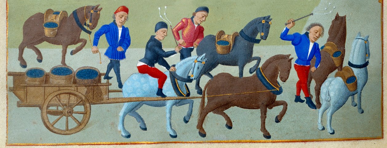 A szőlőszüret és a szállítás Részlet egy megvilágított kéziratos oldalról, amelyet Savoyai Adelaide (15. század) és Jean Rolin mestere (15. század) a „Burgundiai hercegnő, Savoyai Adelaide Órakönyvéből” vett. alkotó: Master of Jean Rolin II