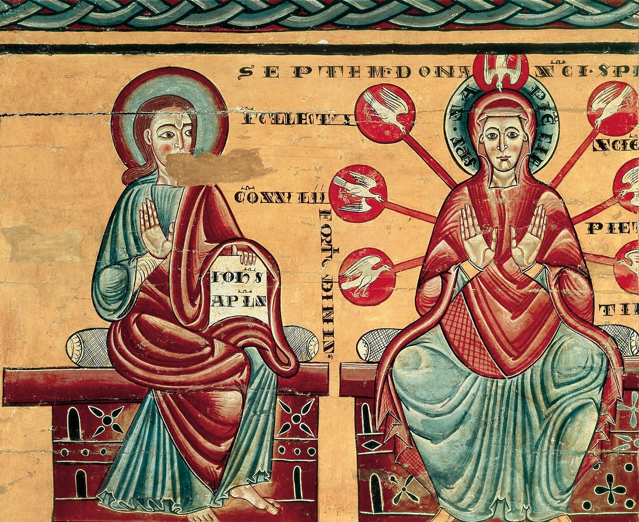 Mária a Szentlélek ajándékait fogadja, részlet (tempera fán) alkotó: Master of Lluca