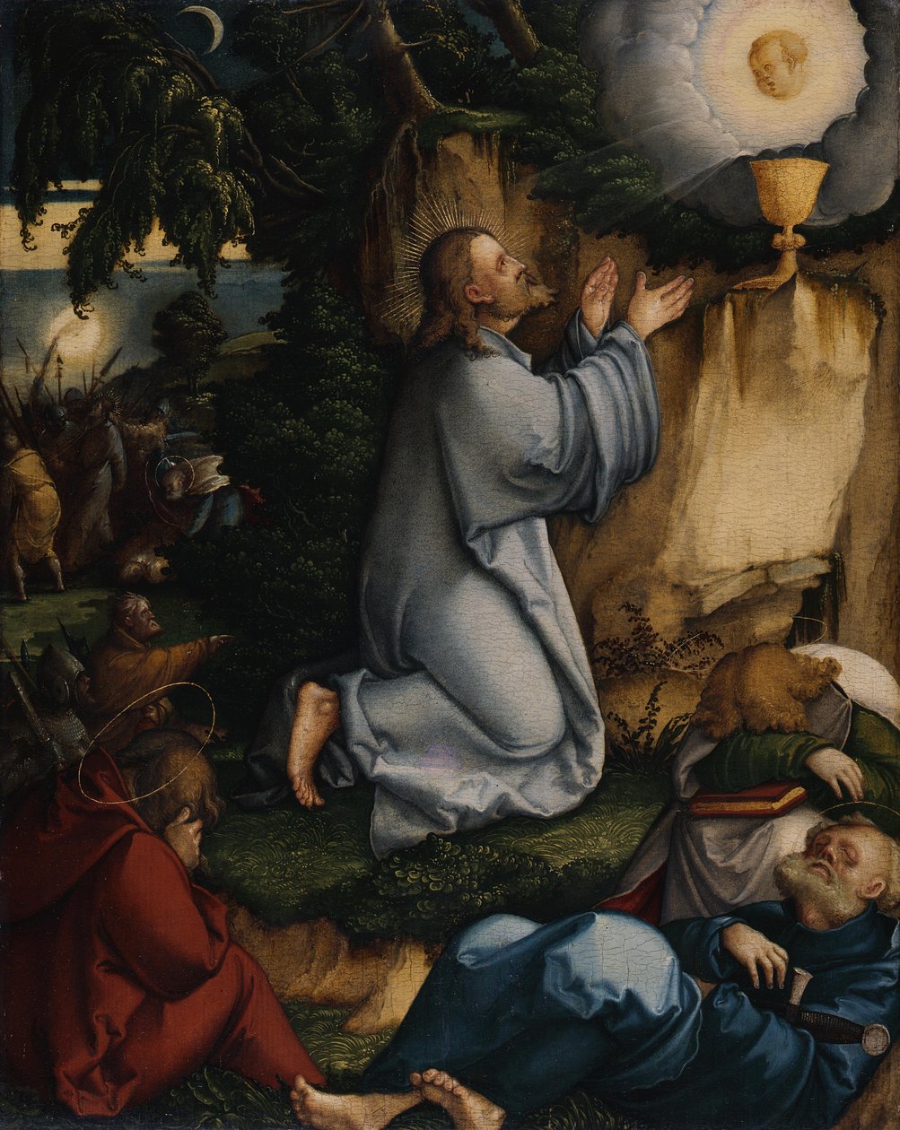 Német: Krisztus az Olajfák hegyén Krisztus az Olajfák hegyén és Krisztus elfogása alkotó: Master of Messkirch