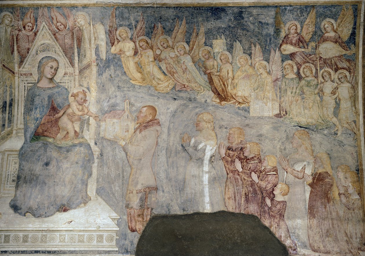 Szűzanya és a gyermek adományozóval, részlet (1377 körül, Freskó vászonra helyezve) alkotó: Master of Mocchirolo