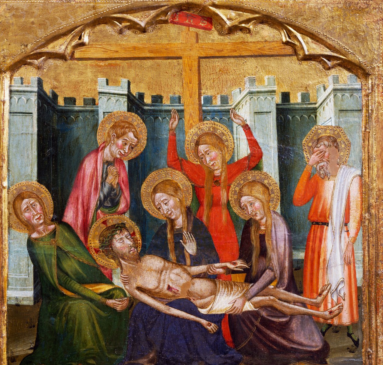 Lerakás a sírban, Rubio mestere (14. század), az oltárkép predellája a Santa Maria-templomból, Rubio, festmény fára. alkotó: Master of Rubió