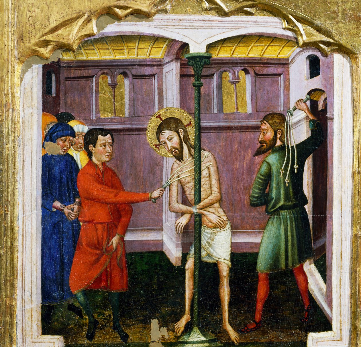 Rubio mesterének zászlózása (14. század), a Rubio Santa Maria-templom oltárképének predellája, fára festve. alkotó: Master of Rubió