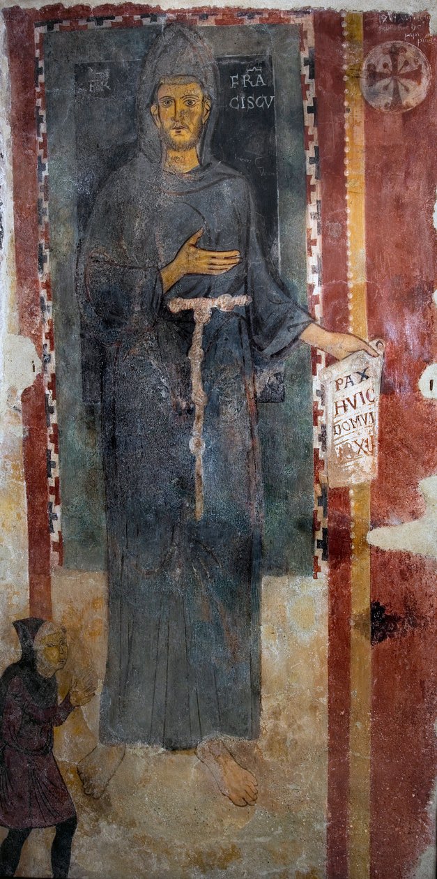 Assisi Szent Ferenc (1181-1226) ábrázolása Minden bizonnyal ez az életében kivégzett szent első ábrázolása, amely stigma és aureola nélkül ábrázolja. Egy papírt tart a kezében, vagy latinul „Pax huic Domui” (Béke alkotó: Master of Saint Francis of Assisi