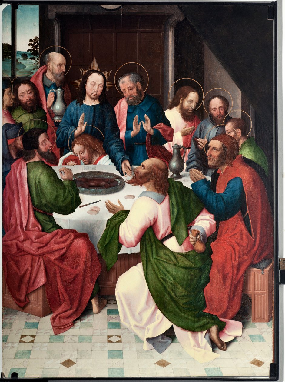La cene (Az utolsó vacsora) San Giovanni evangelista (Szent János evangélista) festménye (XV. század vége) Mérete 120x90 cm Genes, Musei di Strada Nuova (ex Palazzo Bianco) inv n PB 156 alkotó: Master of Saint John Evangelist