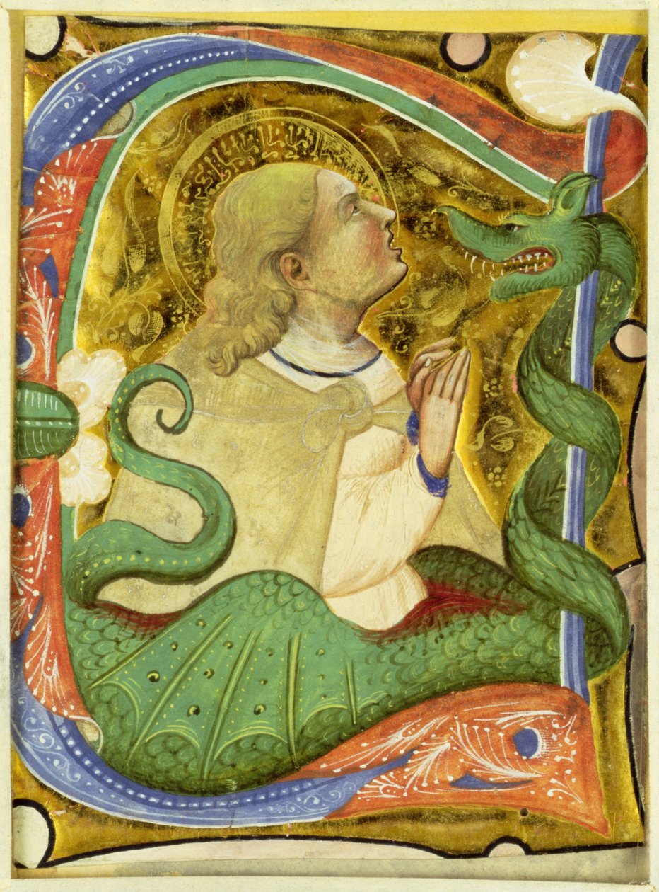 Szent Margitot ábrázoló, történeti "C" betűs kezdőbetű alkotó: Master of San Michele of Murano