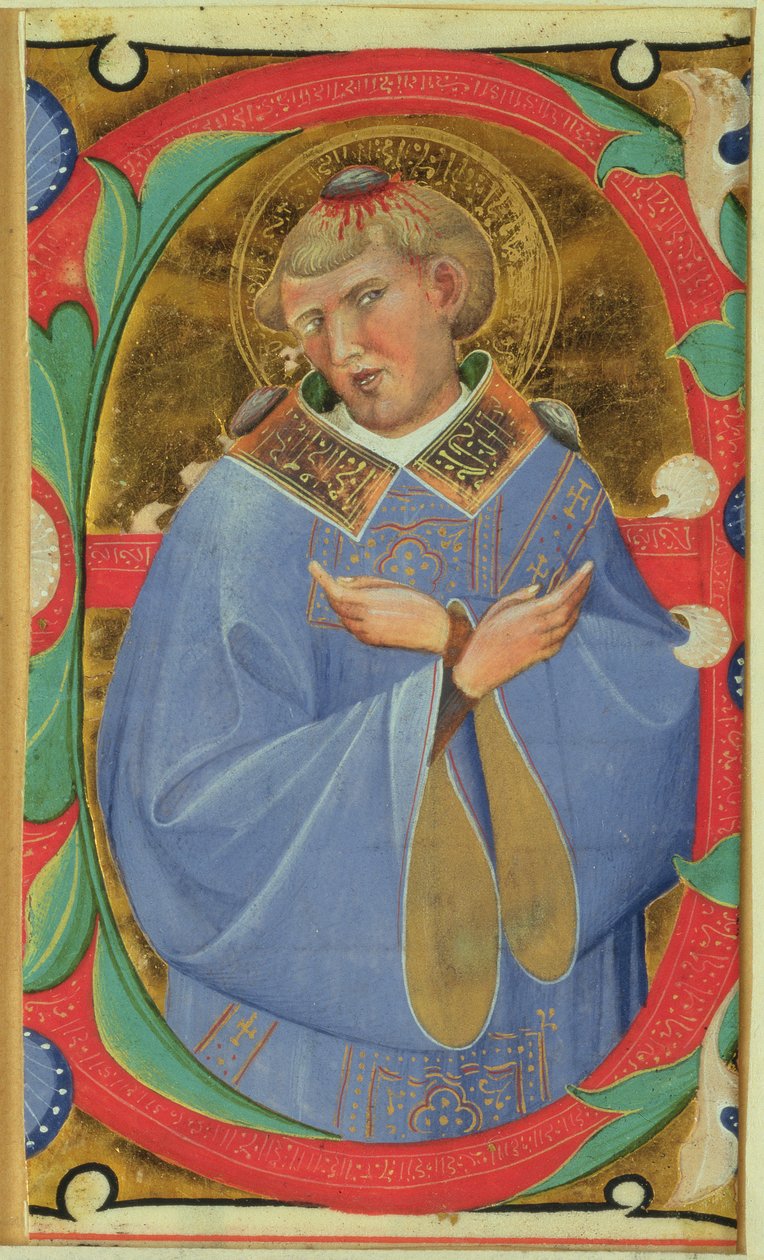 Történelmi „E” kezdőbetű, amely Szent Istvánt ábrázolja alkotó: Master of San Michele of Murano
