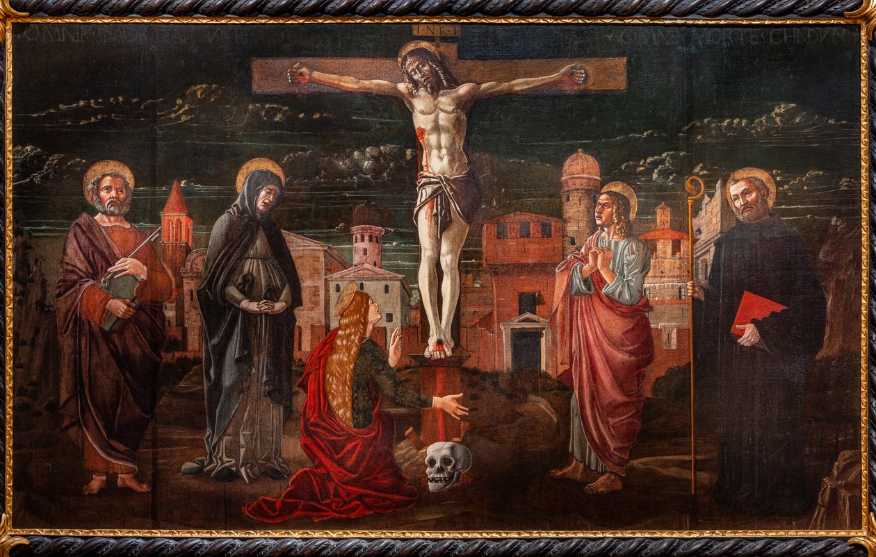 Megfeszített Krisztus Szent Péter, Szűz, Mária Magdolna, Szent János apostol és Szent Benedek között alkotó: Master of St. Peter in Vicenza