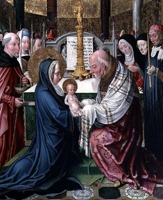 A bemutató a templomban, 1490 körül (olaj, panel) alkotó: Master of St. Severin