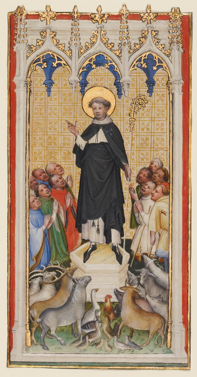 Szent Antal apát megáldja az állatokat, a szegényeket és a betegeket, 1400-10 körül (tempera és aranylevél pergamenen) alkotó: Master of St. Veronica