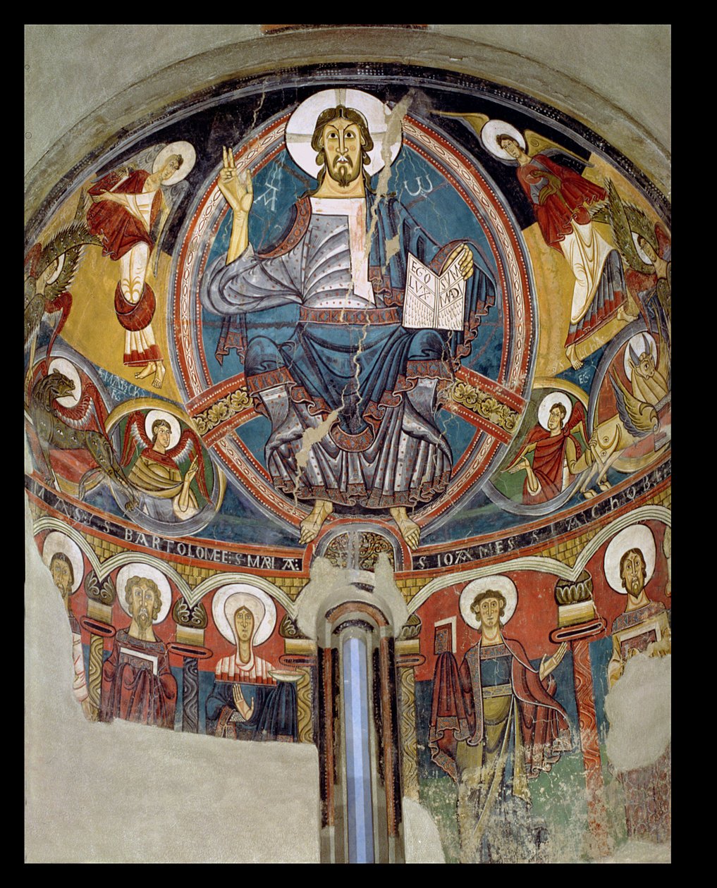 Krisztus a Felségben szeráfokkal és az evangélisták szimbólumaival körülvéve, apszisfreskó a katalóniai Taull (Tahull) San Climente-ből, 1123 körül (freskó) alkotó: Master of Tahull