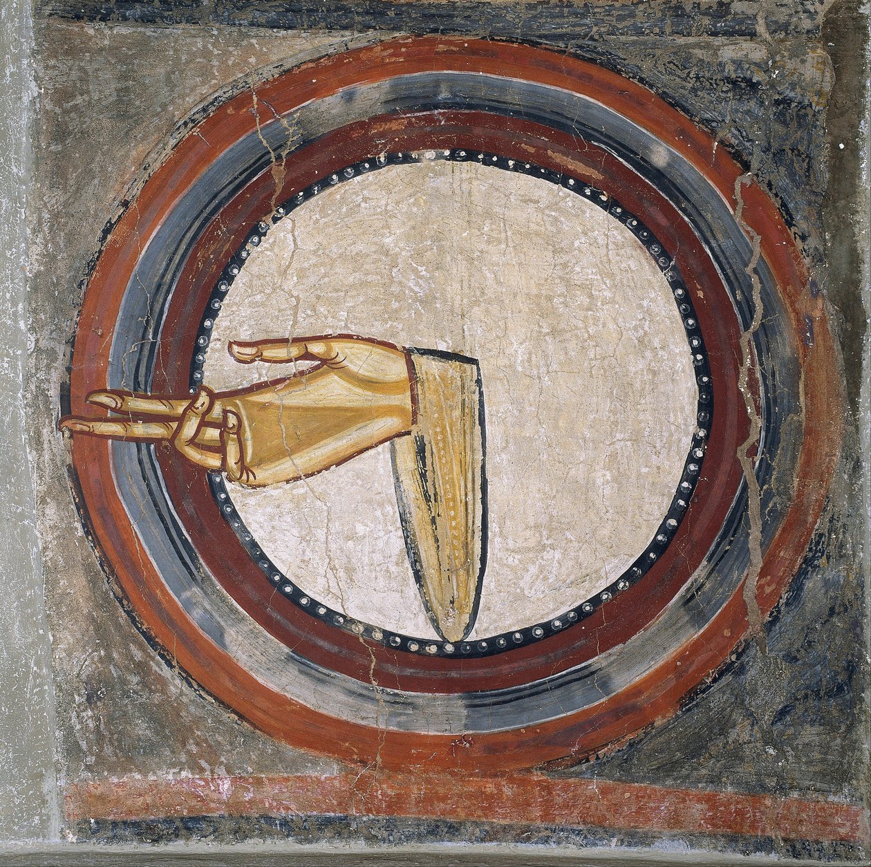 Isten keze (Sant Climent de Tauell-től) - Tahull mestere (Sant Climent de Tauell mestere) (aktív 12. század) - 12. század - Freskó - 95x100 - Museu Nacional d