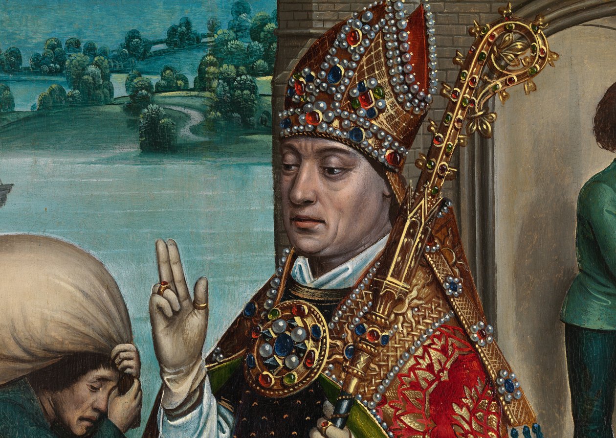 Részlet a Gabona csodájáról, a Szent Miklós-oltárról, 1486-93 körül (olaj, tábla) alkotó: Master of The Legend of St. Lucy