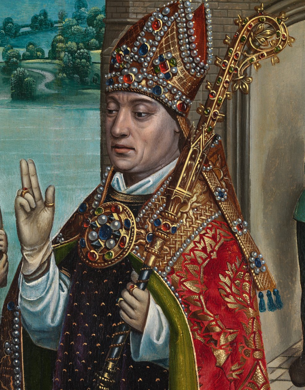 Részlet a Gabona csodájáról, a Szent Miklós-oltárról, 1486-93 körül (olaj, tábla) alkotó: Master of The Legend of St. Lucy