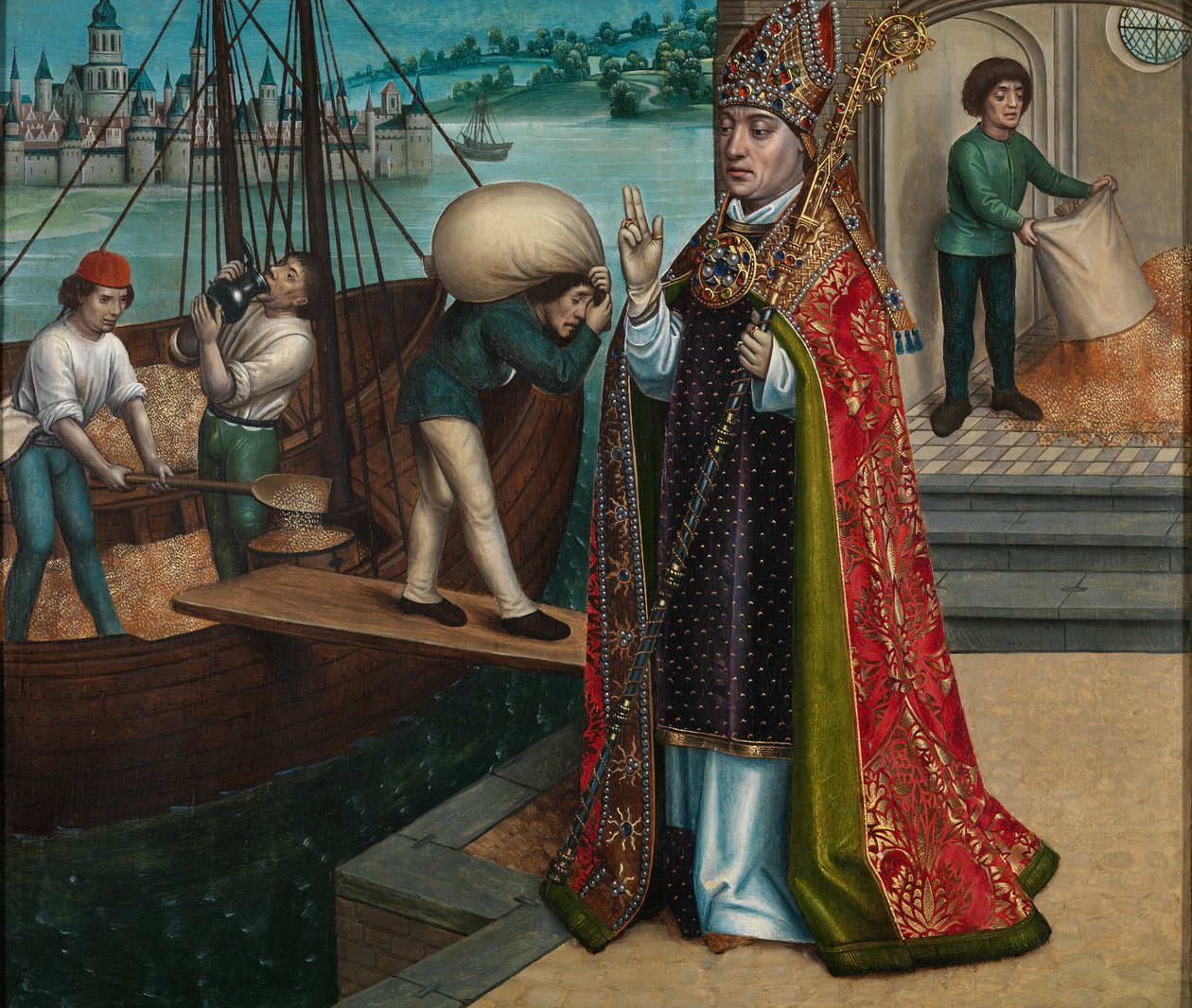 A gabona csodája, a Szent Miklós-oltárról, 1486-93 körül (olaj, tábla) alkotó: Master of The Legend of St. Lucy