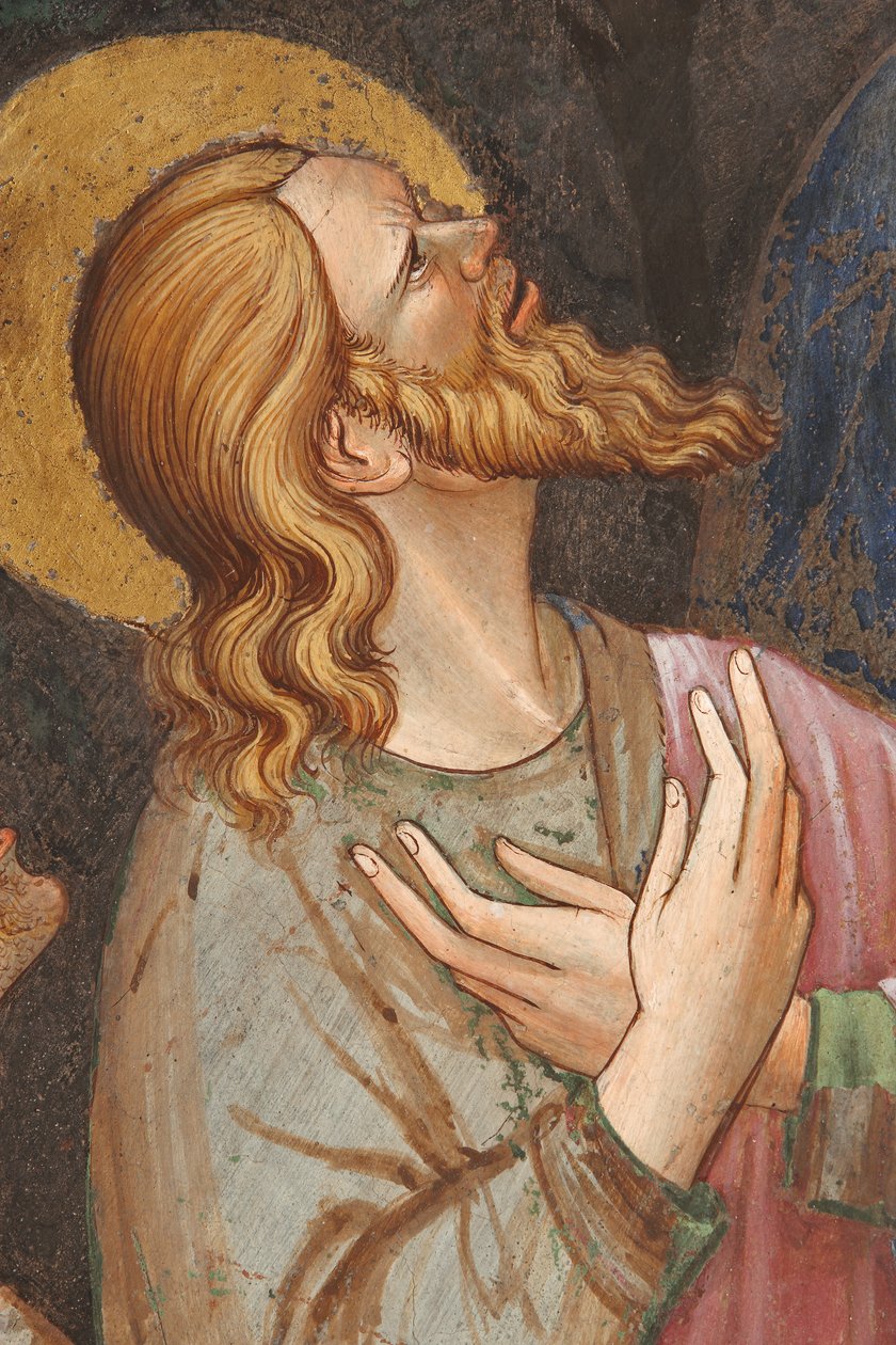 "Szűz mennybemenetele" és "Szűz Mária, aki ledobta az övet vagy a Szent Övet Szent Tamásnak", Egy apostol részlete, 1420 körül (freskó) alkotó: Master of Vignola