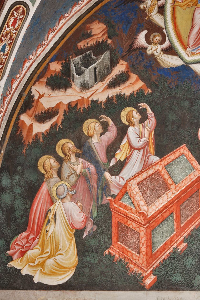 "Szűz mennybemenetele" és "Szűz Mária, aki ledobta az övet vagy a Szent Övet Szent Tamásnak", Apostolok részlete, 1420 körül (freskó) alkotó: Master of Vignola