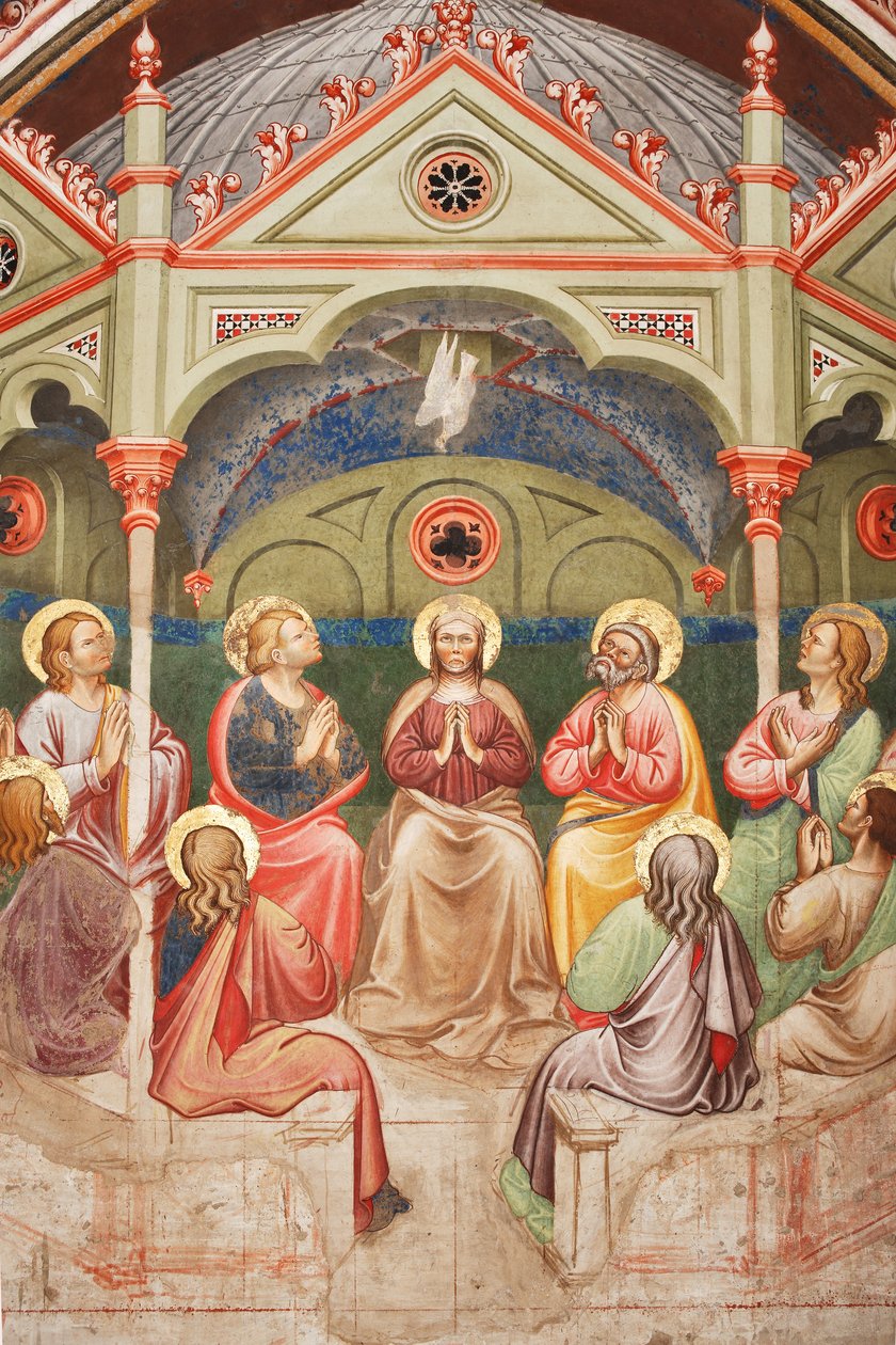 "Pünkösd", Részlet imádkozó szentekkel és Szűz Máriával, valamint a galambbal, 1420 körül (freskó) alkotó: Master of Vignola