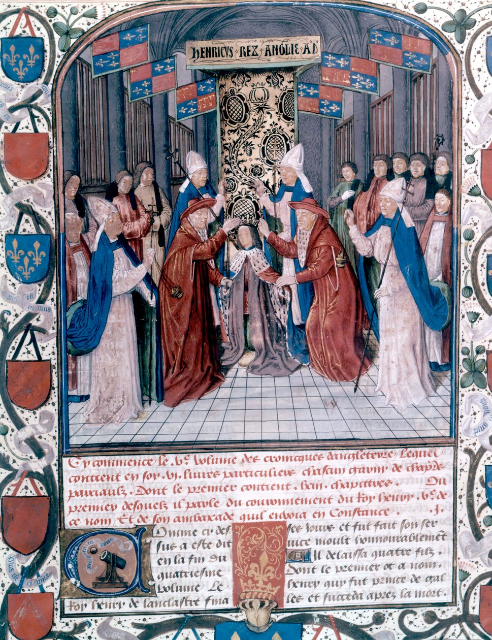 V. Henrik megkoronázása, illusztráció Jean de Wavrin (vellum) „Anglia krónikájából” alkotó: Master of Wavrin