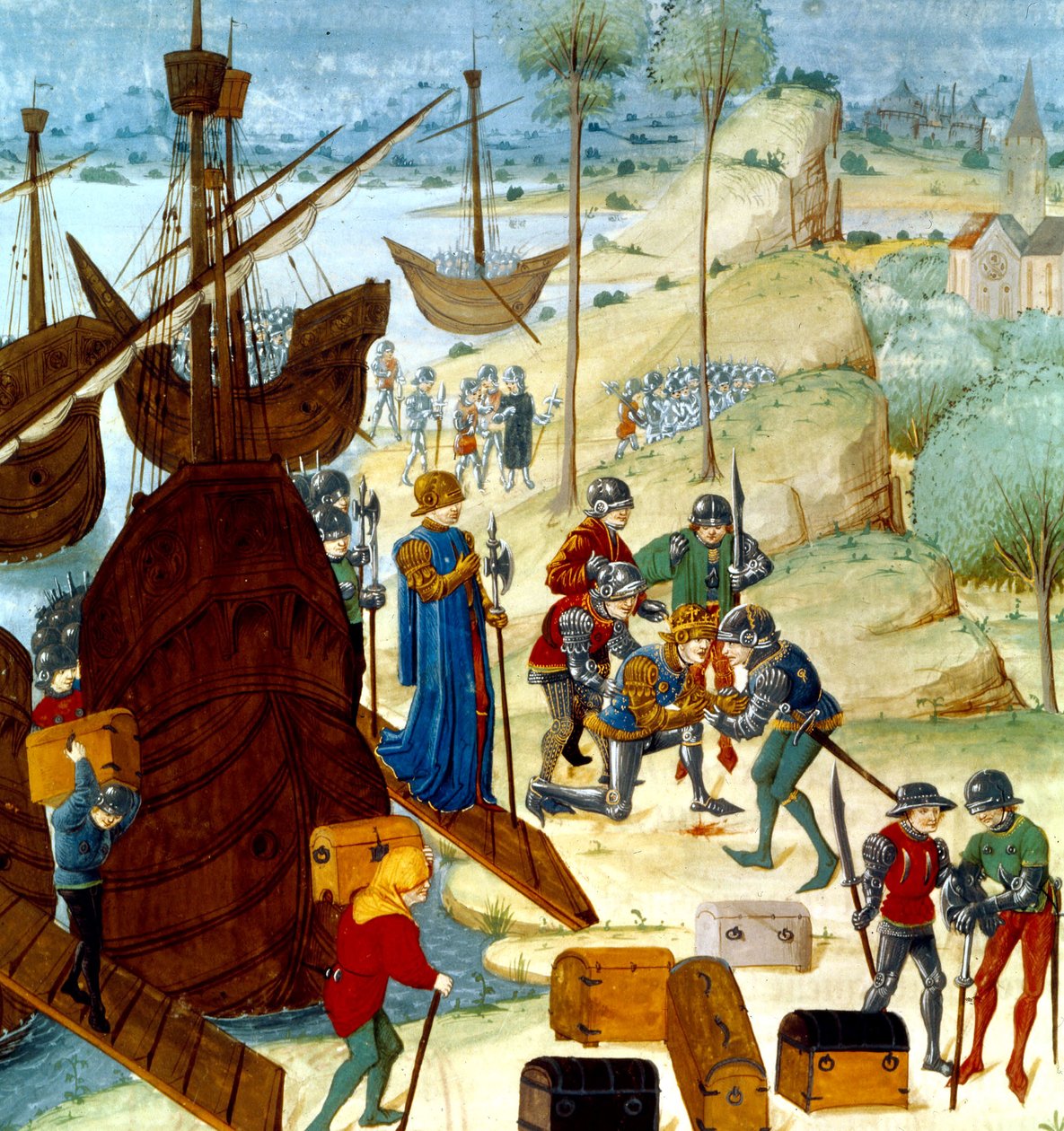 III. Edward király érkezése Saint Vaast La Hogue-ba 1346. július 12-én, illusztráció a Chroniques dAngleterre-ből alkotó: Master of Wavrin