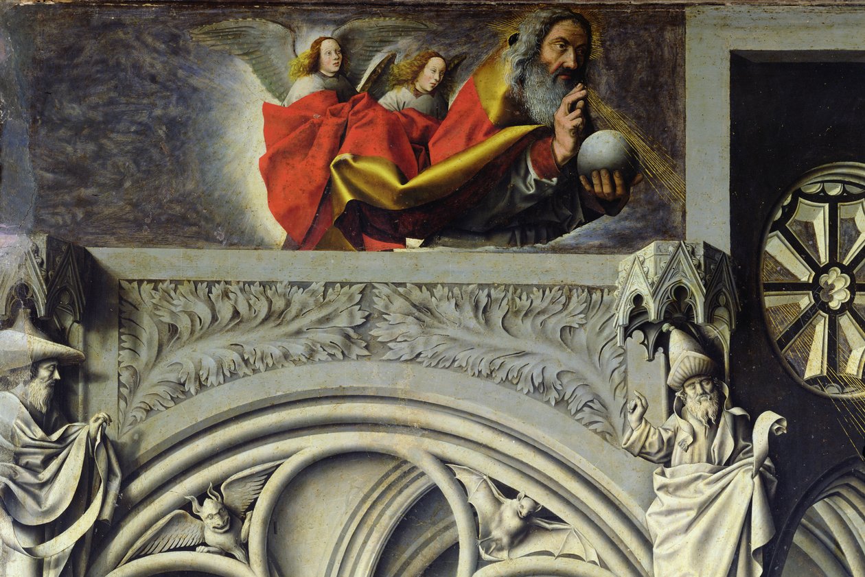 Mennyei Atyaisten, aki elküldi Fiát Szűz Máriának, 1445 körül (26541 részlete) alkotó: Master of the Aix Annunciation