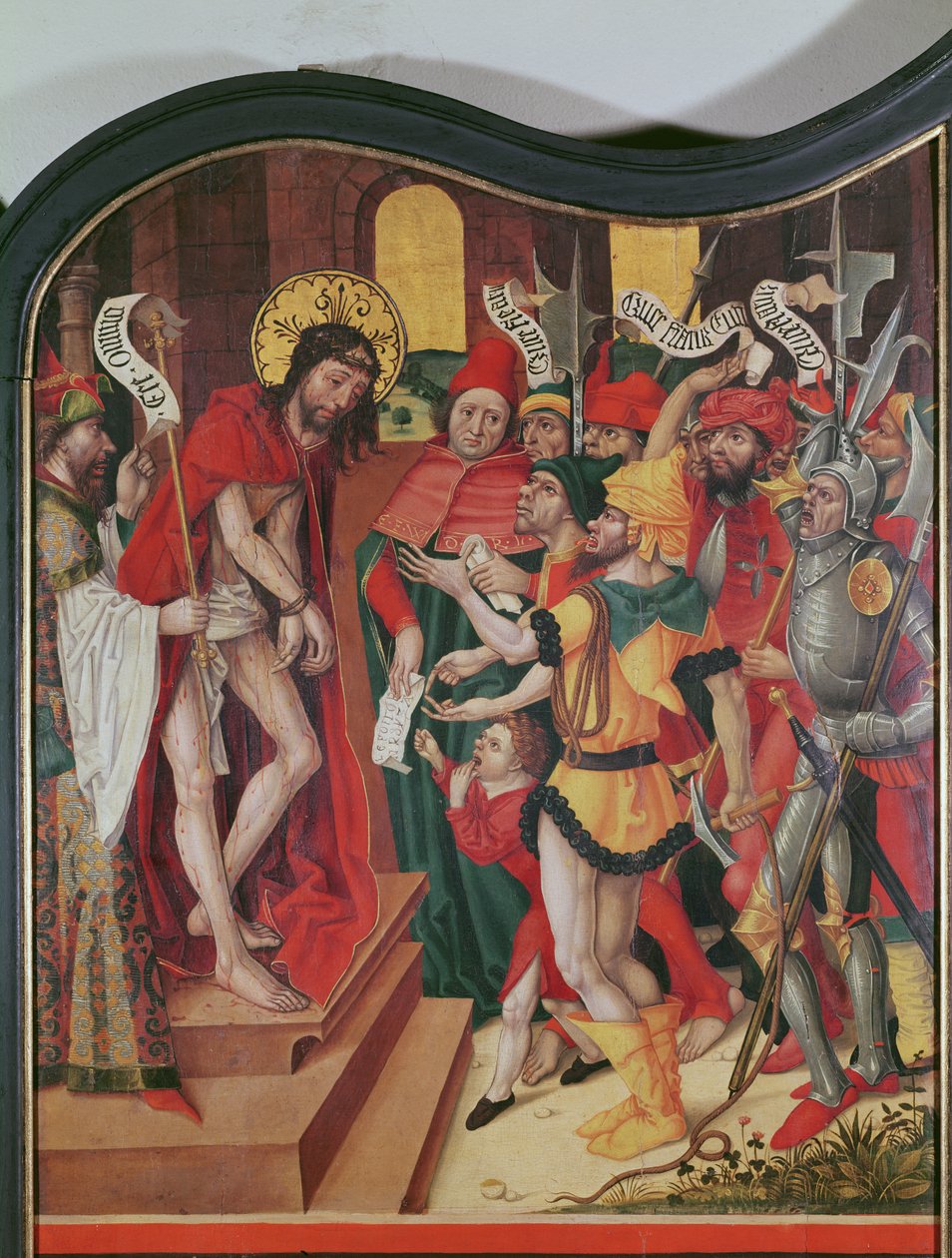Ecce Homo, a Passió oltárképe belső jobb oldali paneljének teteje alkotó: Master of the Baden Carnation