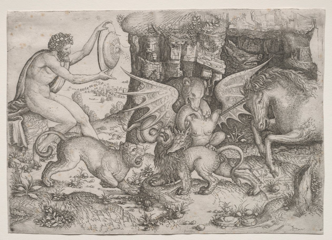 Allegorikus téma: Állatok harca, c. 1515-1520. alkotó: Master of the Beheading of St.