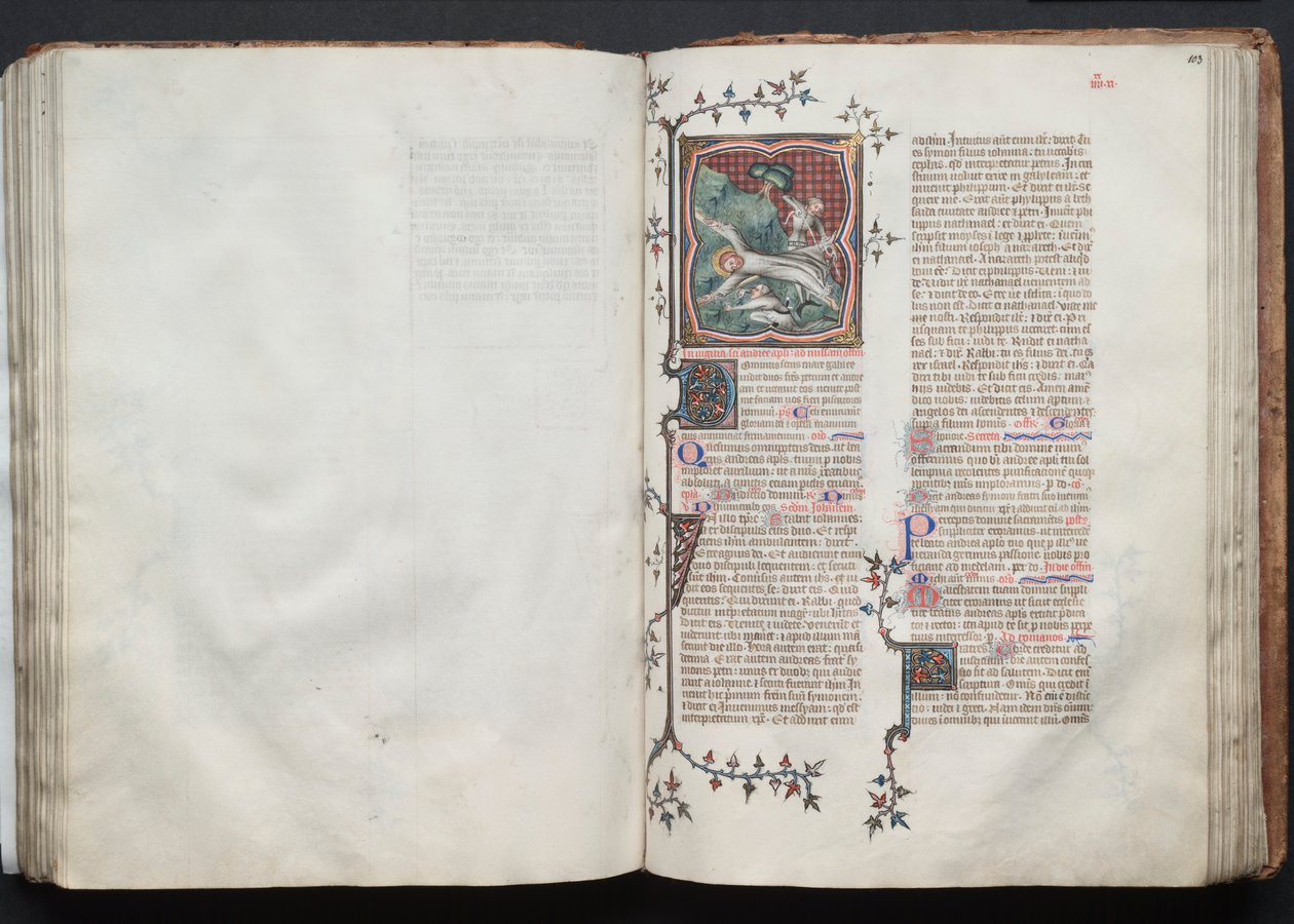 A Gotha Misekönyv: Fol. 102v, szöveg, c. 1375. alkotó: Master of the Boqueteaux