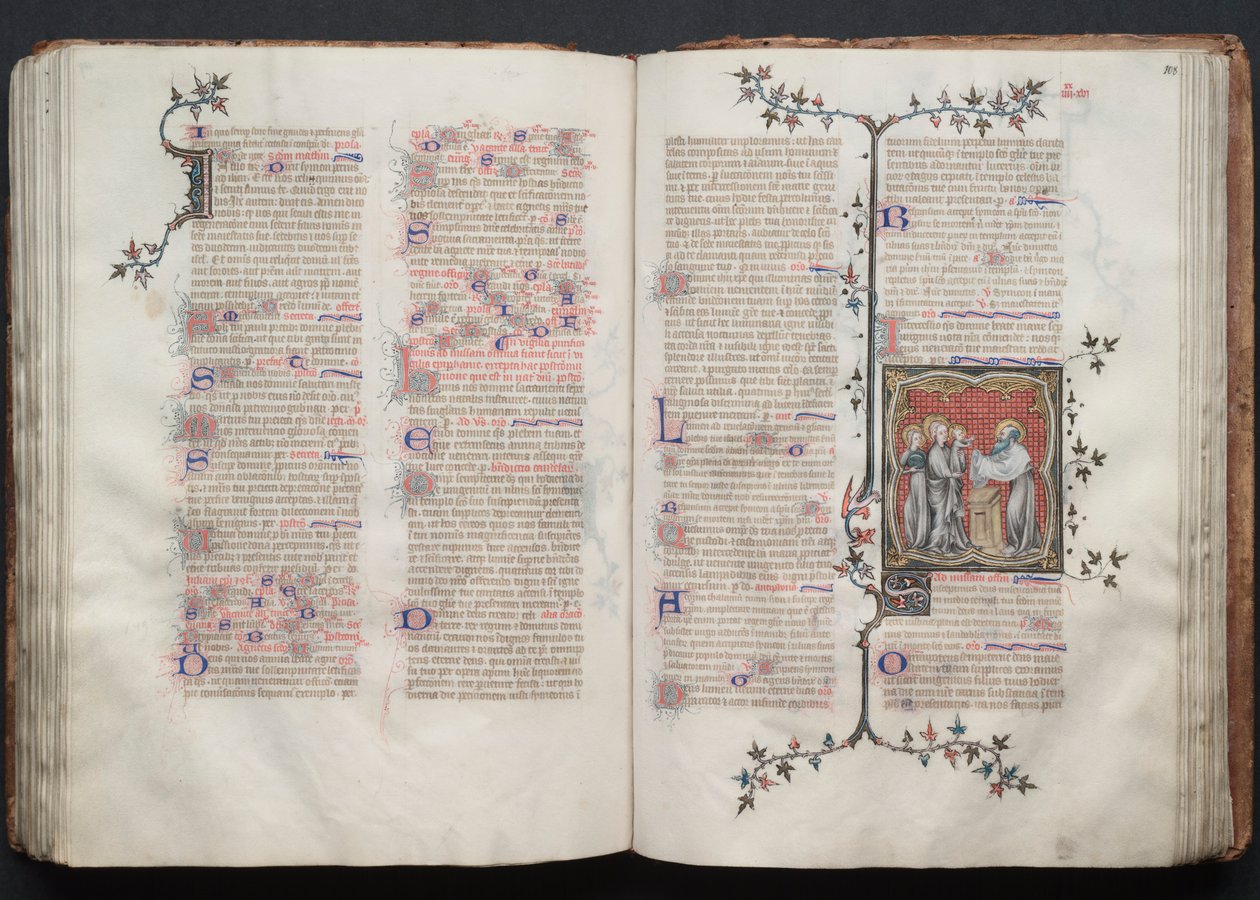 A Gotha Misekönyv: Fol. 107v, szöveg, c. 1375. alkotó: Master of the Boqueteaux