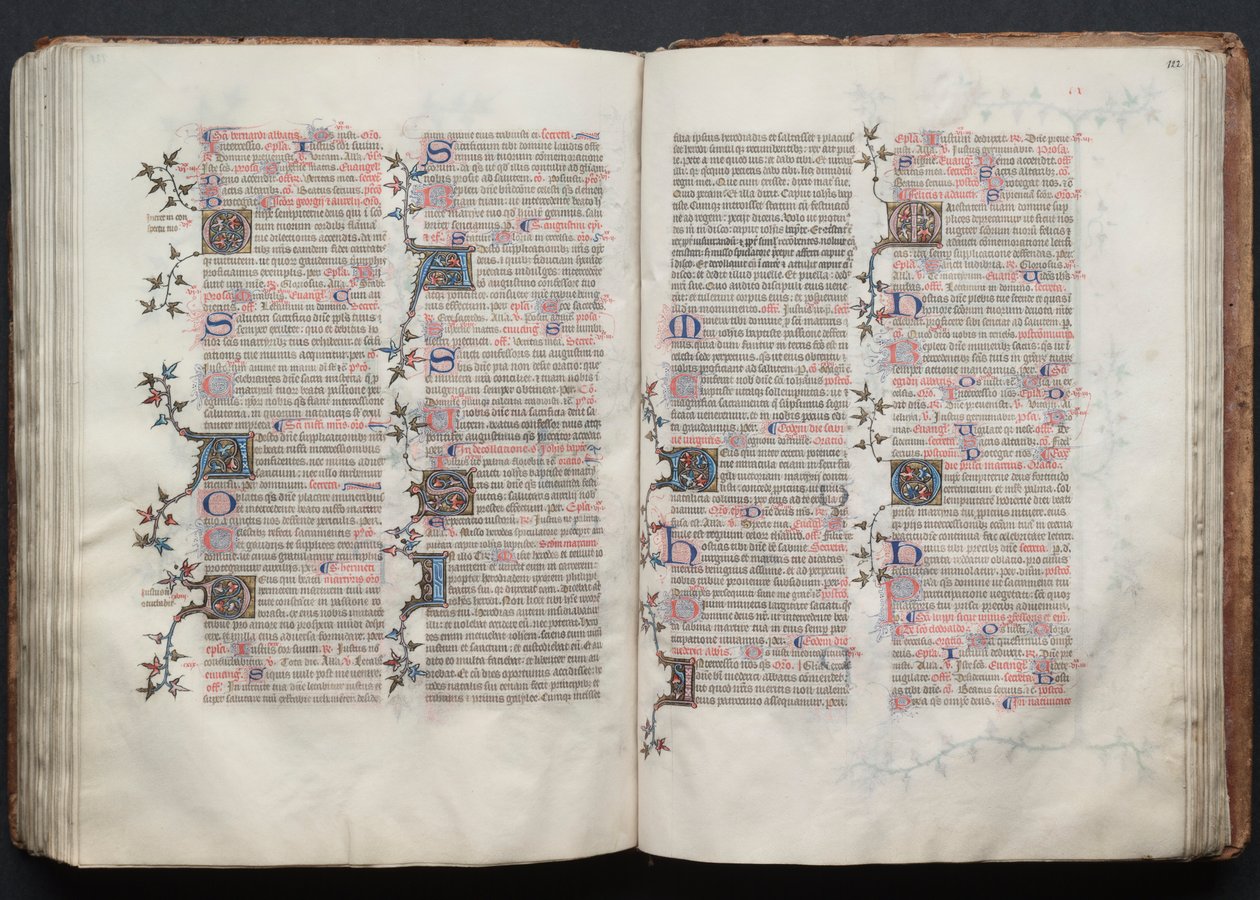 A Gotha Misekönyv: Fol. 121v, szöveg, c. 1375. alkotó: Master of the Boqueteaux