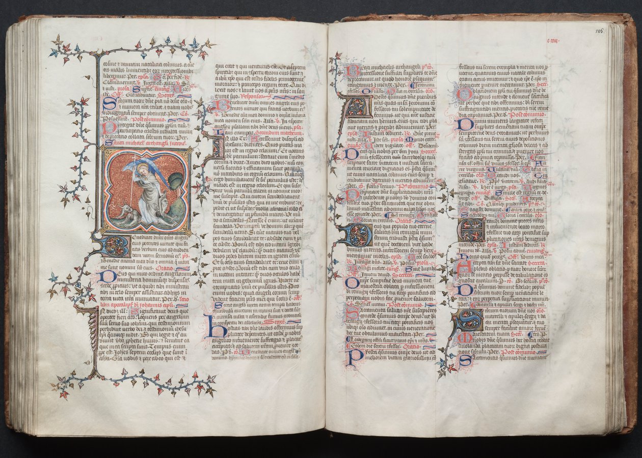 A Gotha Misekönyv: Fol. 124v, Mihály arkangyal, c. 1375. alkotó: Master of the Boqueteaux