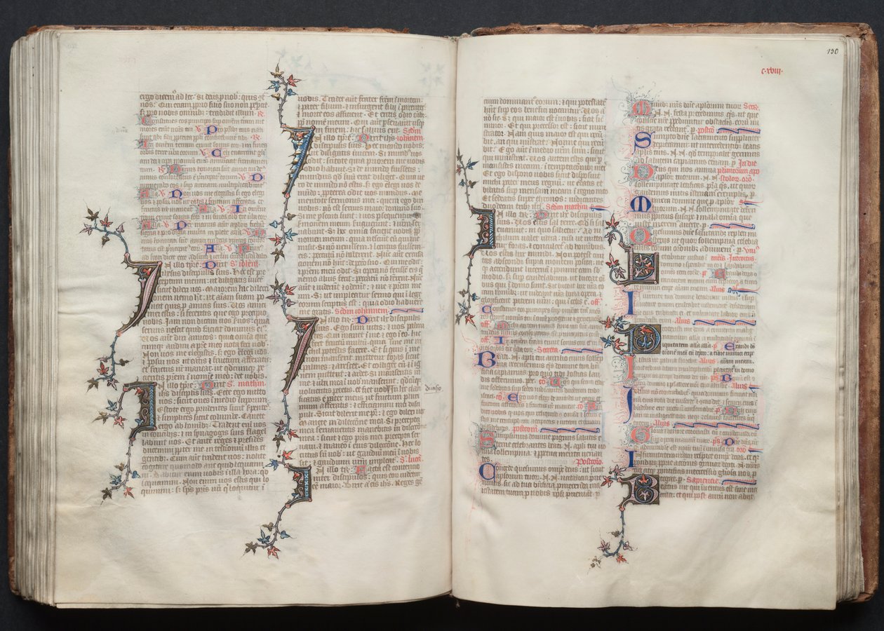 A Gotha Misekönyv: Fol. 129v, szöveg, c. 1375. alkotó: Master of the Boqueteaux