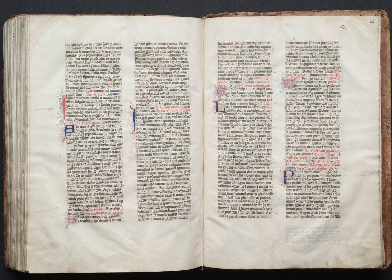 A Gotha Misekönyv: Fol. 155v, szöveg, c. 1375. alkotó: Master of the Boqueteaux