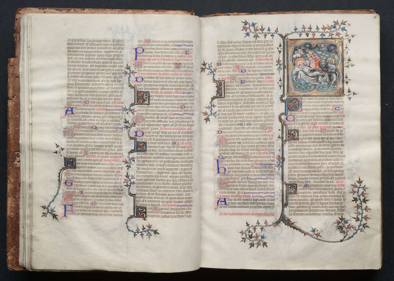 A Gotha Misekönyv: Fol. 15v, szöveg , c. 1375. alkotó: Master of the Boqueteaux