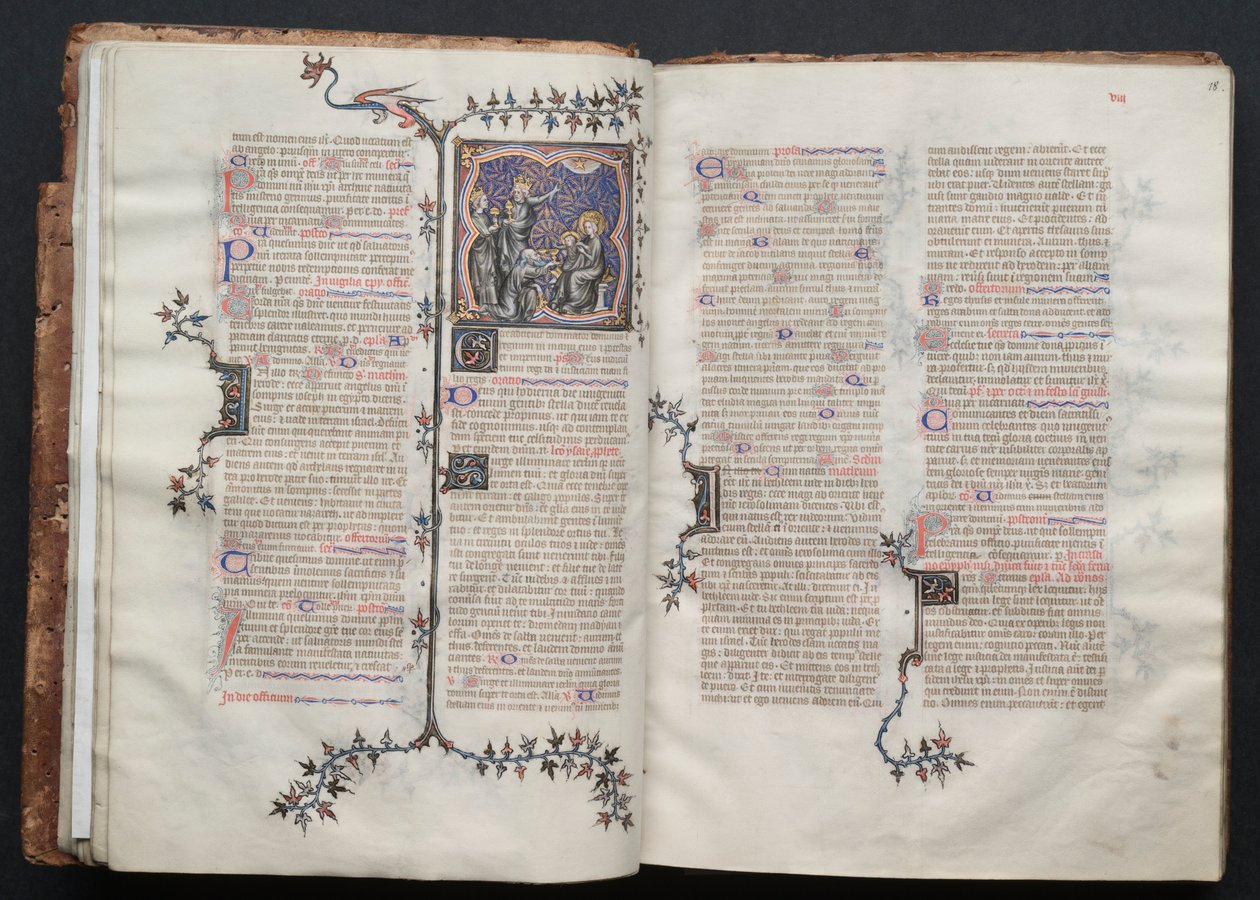A Gotha Misekönyv: Fol. 17v, A mágusok imádása, c. 1375. alkotó: Master of the Boqueteaux