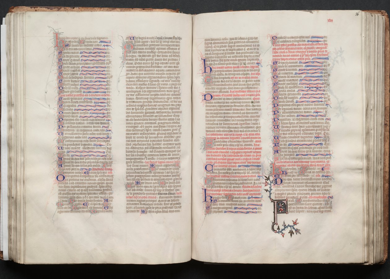 A Gotha Misekönyv: Fol. 55v, szöveg, c. 1375. alkotó: Master of the Boqueteaux
