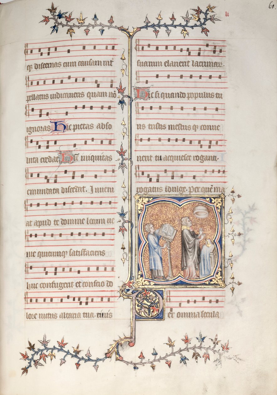 A Gotha Misekönyv: Fol. 61r, Egy pap énekli a Hivatalt, c. 1375. alkotó: Master of the Boqueteaux