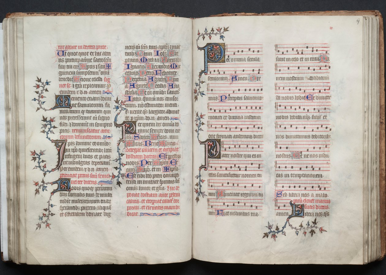 A Gotha Misekönyv: Fol. 66v, szöveg, c. 1375. alkotó: Master of the Boqueteaux