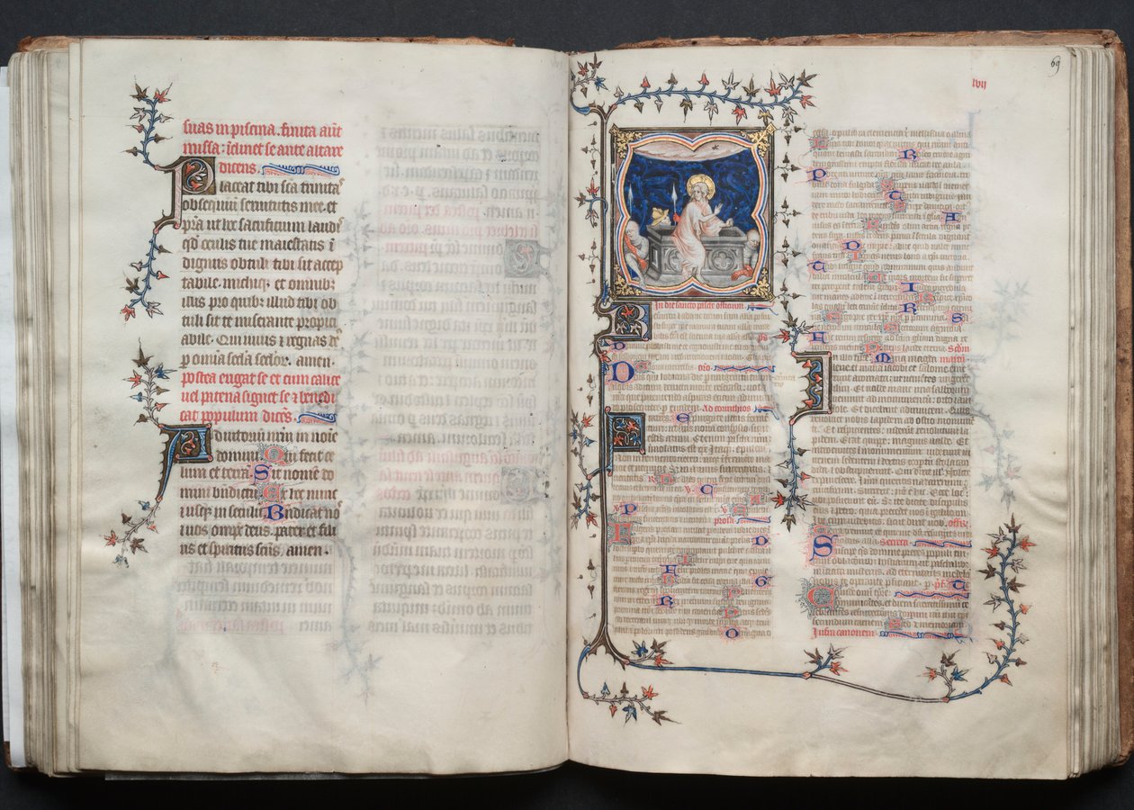 A Gotha Misekönyv: Fol. 68v, szöveg, c. 1375. alkotó: Master of the Boqueteaux